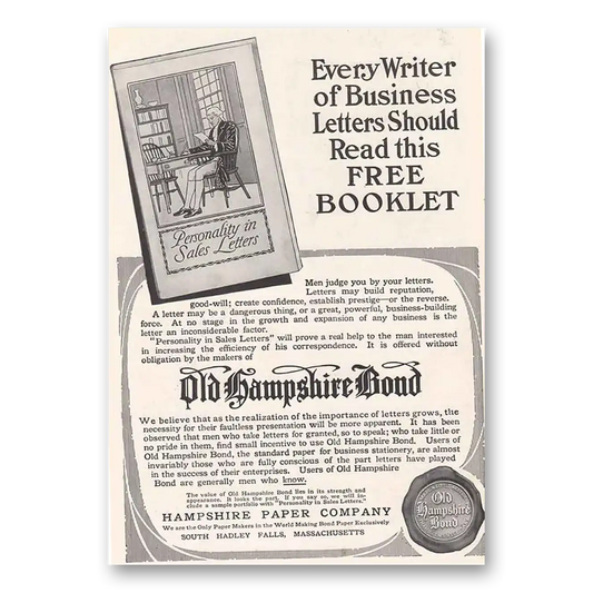 1915 Hampshire Paper Old Hampshire Bond Vintage Magazine Print Ad