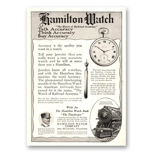 1915 Hamilton Watch Talk Think Buy Accuracy Vintage Magazine Print Ad