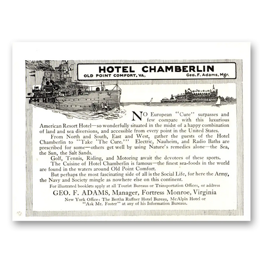 1915 Hotel Chamberlin No European Cure Surpasses Vintage Magazine Print Ad