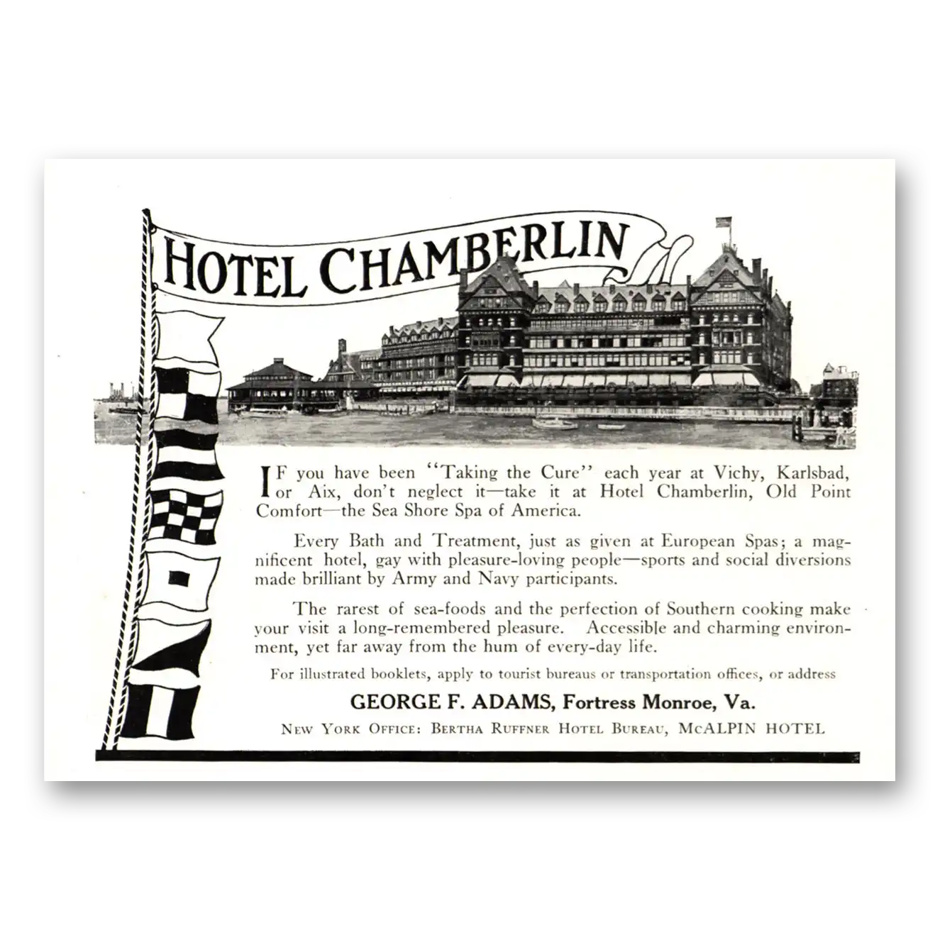 1915 Hotel Chamberlin Taking the Cure Vintage Magazine Print Ad