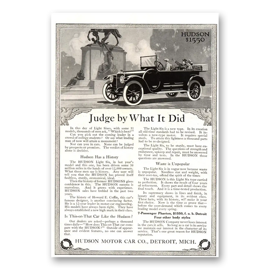 1915 Hudson Motor Car Judge By What It Did Vintage Magazine Print Ad