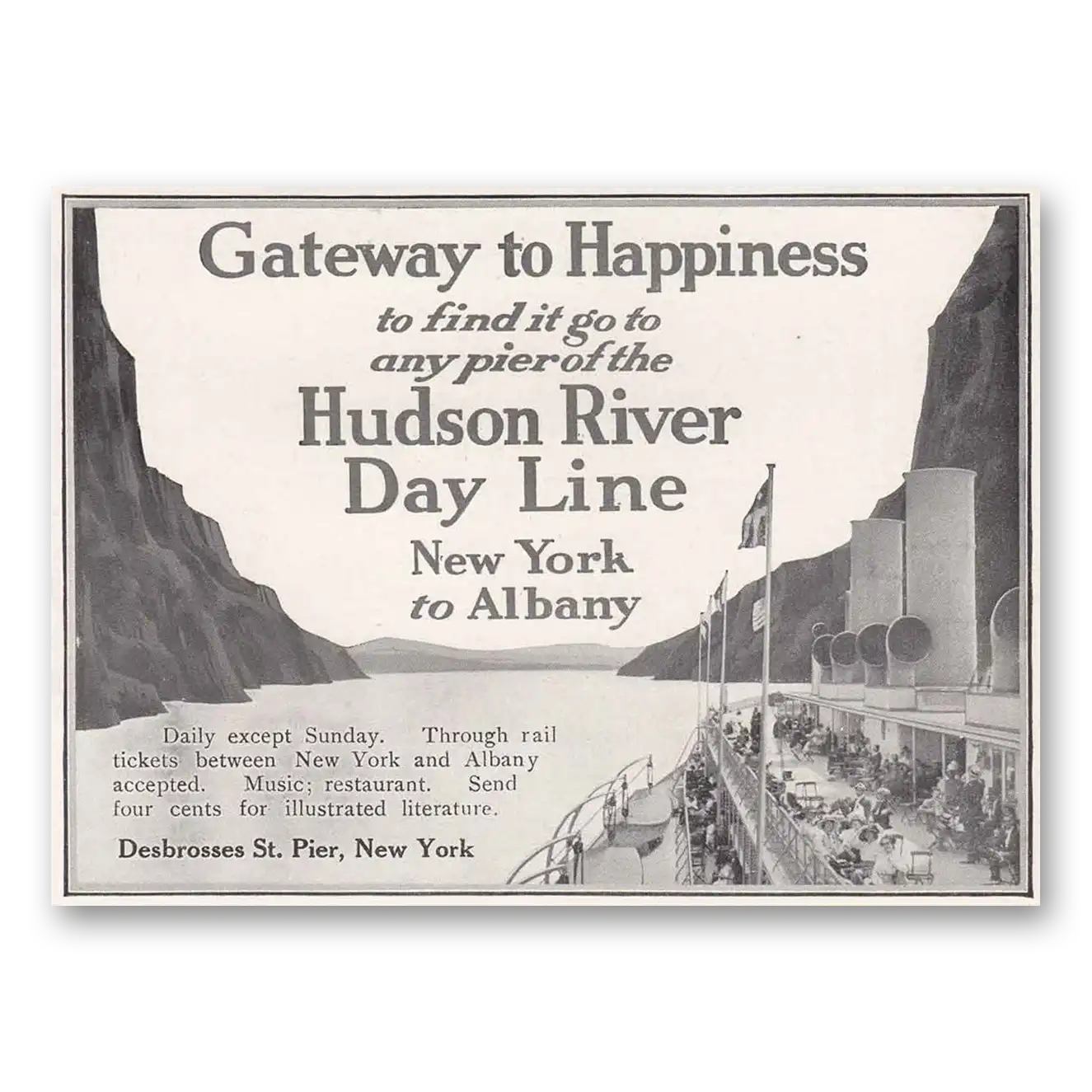 1915 Hudson River Day Line New York to Albany Vintage Magazine Print Ad