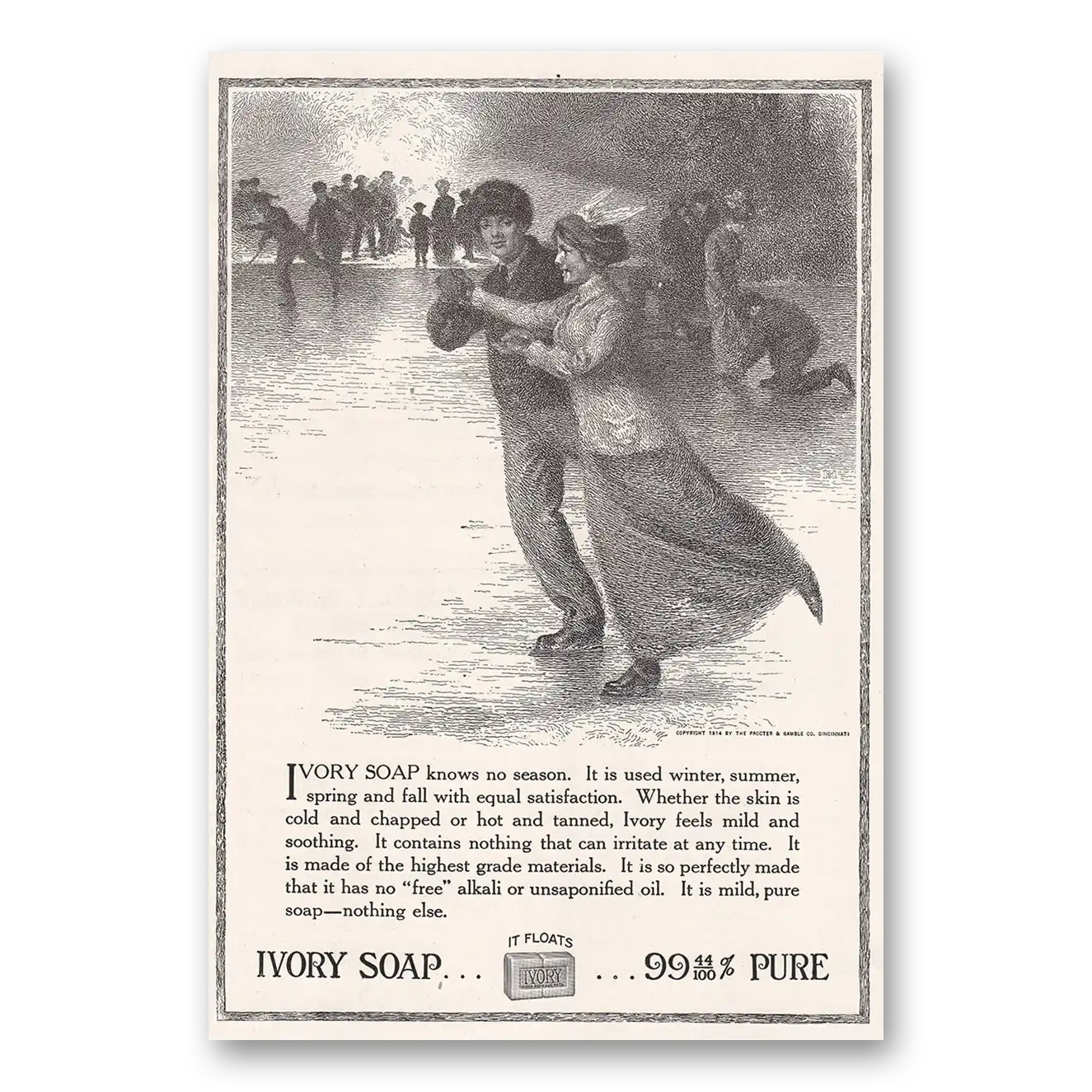 1915 Ivory Soap Ice Skaters Knows No Season Vintage Magazine Print Ad