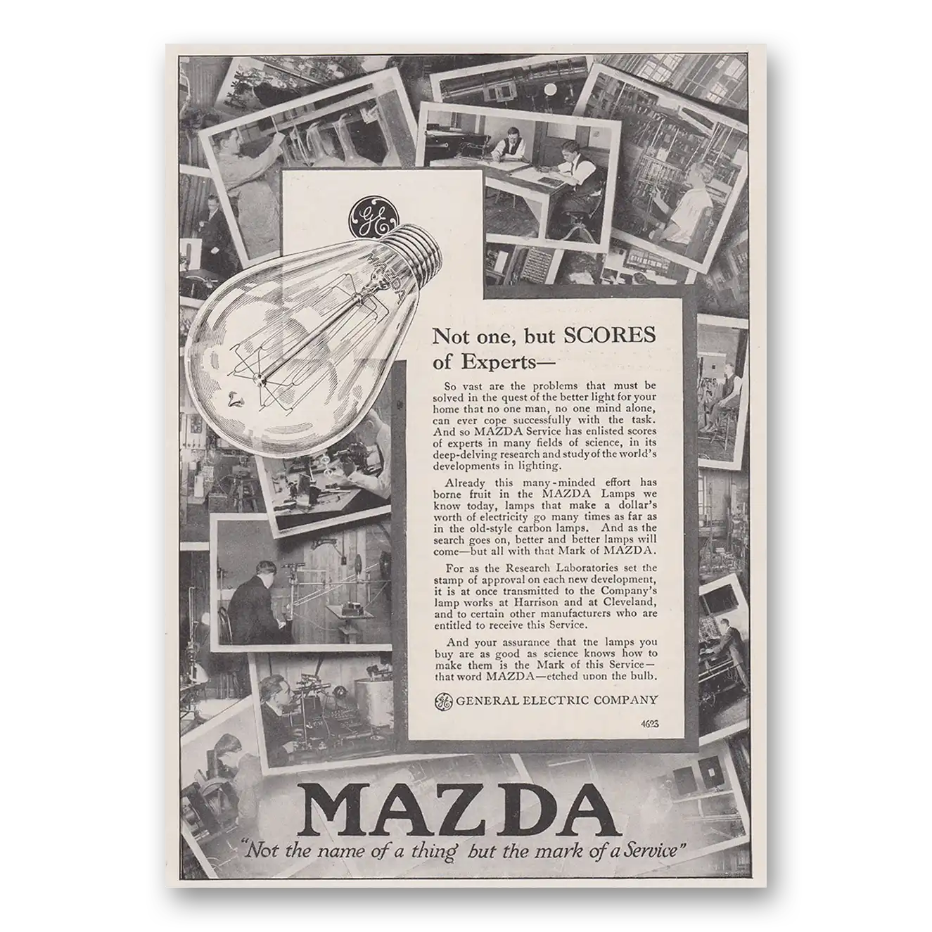 1915 Mazda Lamps Not One But Scores of Experts Vintage Magazine Print Ad