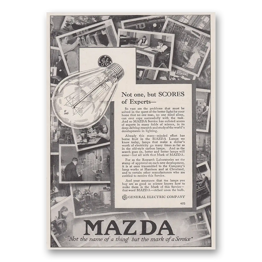 1915 Mazda Lamps Not One But Scores of Experts Vintage Magazine Print Ad