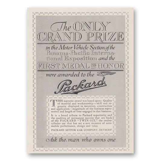 1915 Packard Panama Pacific International Exposition Vintage Magazine Print Ad