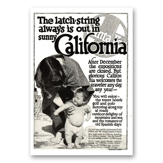 1915 Santa Fe Railway Latch String Always is Out Vintage Magazine Print Ad