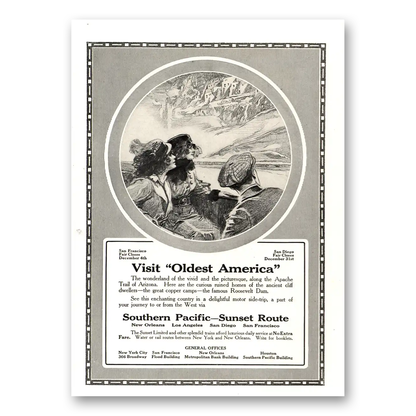 1915 Southern Pacific Sunset Route Oldest America Wonderland of the Vivid Vintage Magazine Print Ad