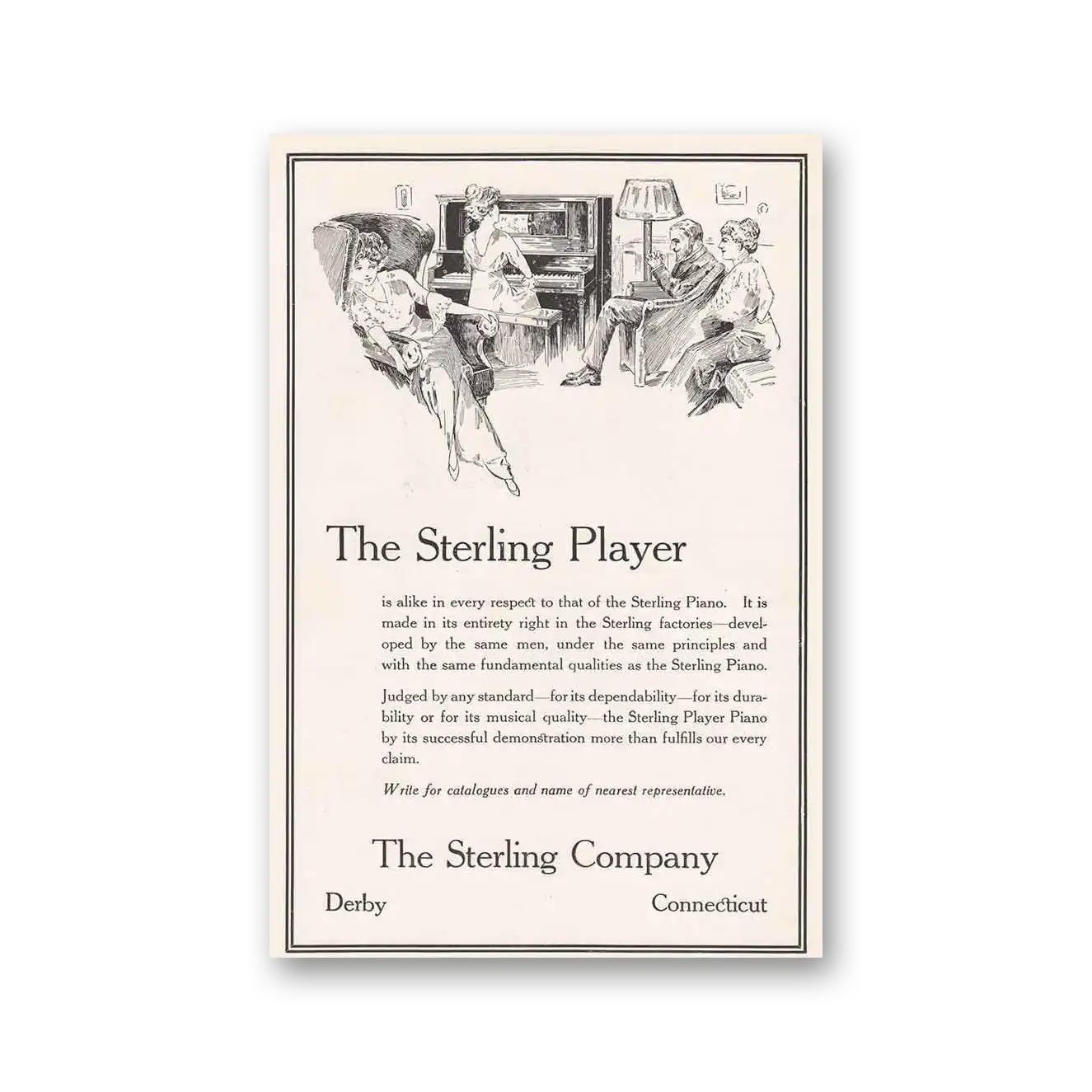 1915 Sterling Player Piano Sterling Player Vintage Magazine Print Ad