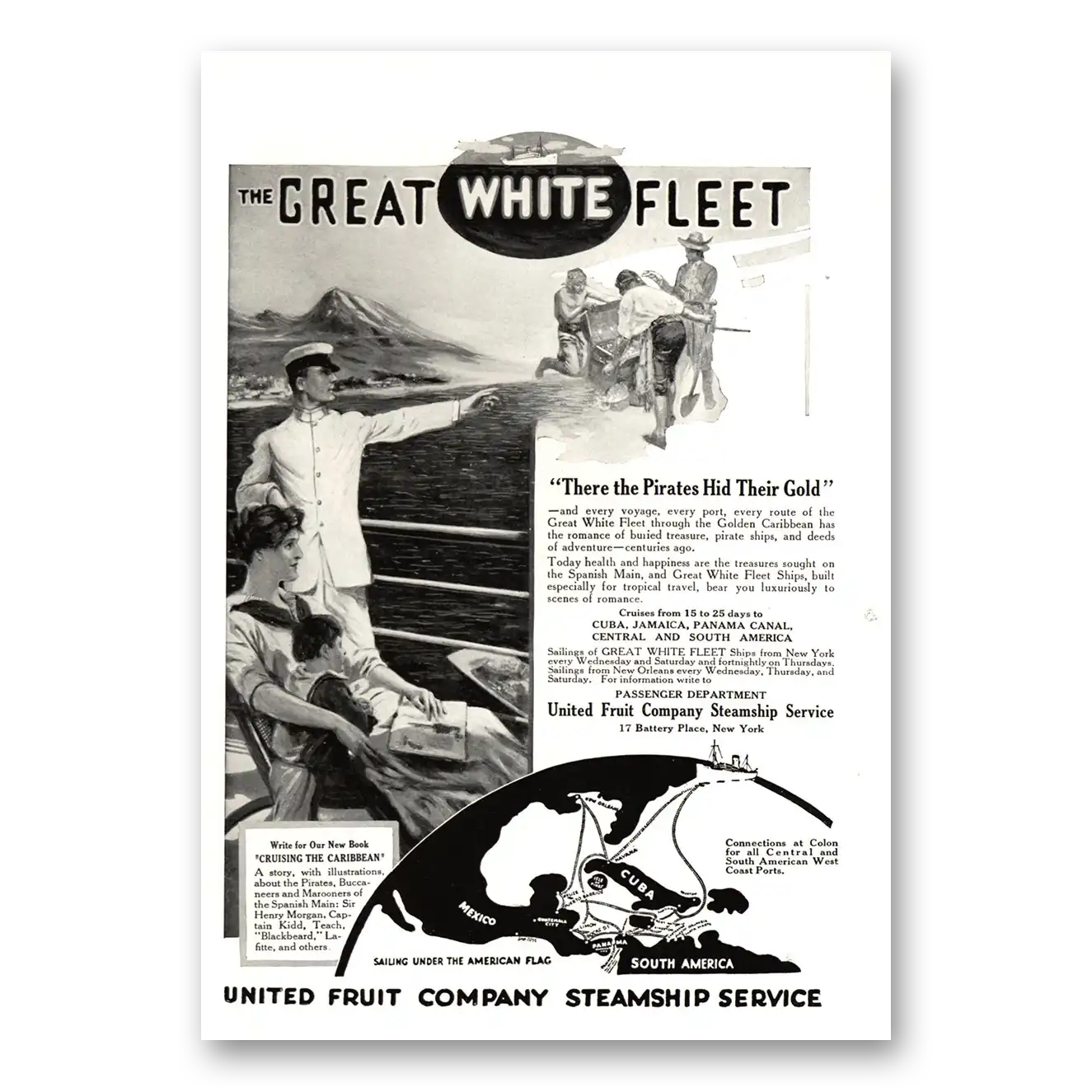 1915 Great White Fleet There the Pirates Hid Their Gold Vintage Magazine Print Ad