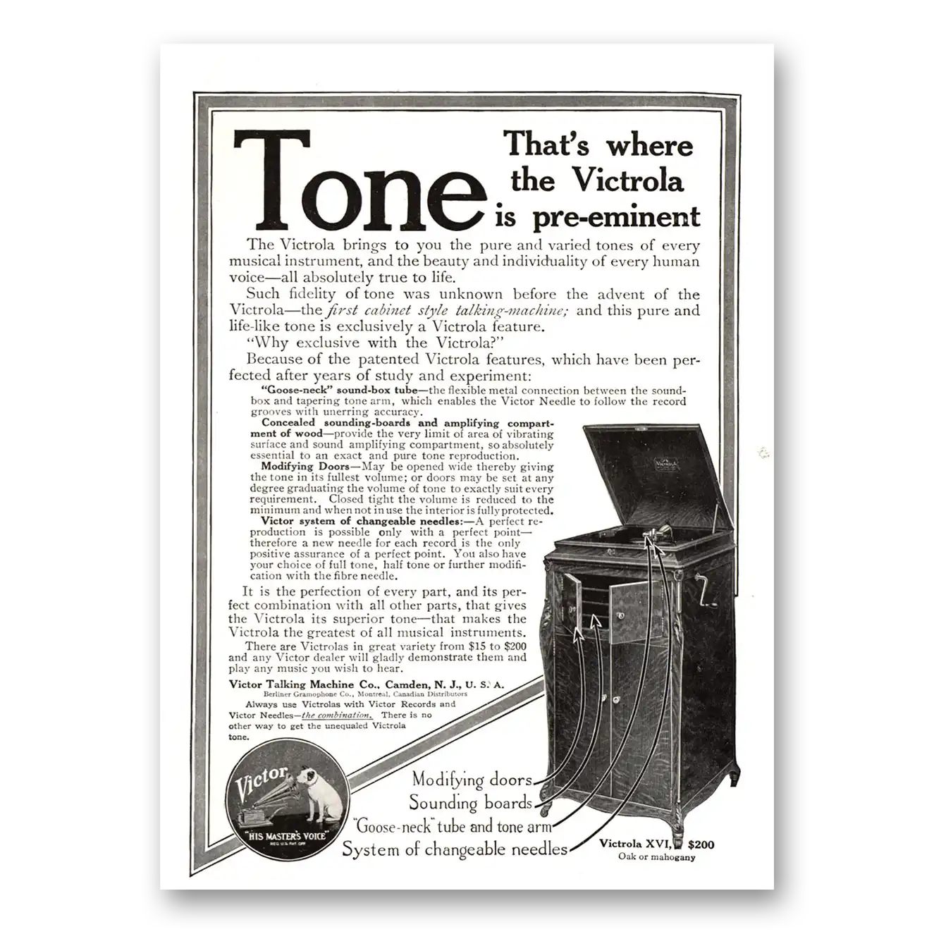 1915 Victrola Tone Victrola is Pre Eminent Vintage Magazine Print Ad