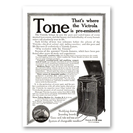 1915 Victrola Tone Victrola is Pre Eminent Vintage Magazine Print Ad