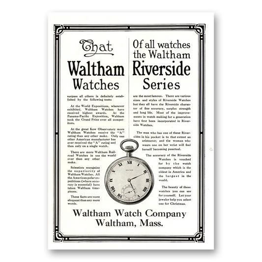 1915 Waltham Watch Riverside Series Vintage Magazine Print Ad