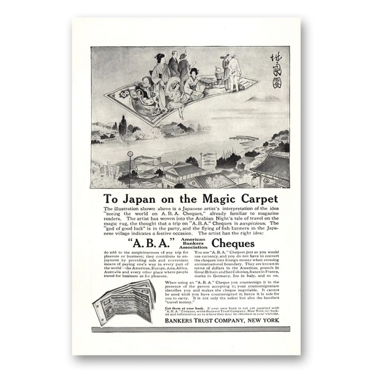 1916 Bankers Trust Japan On Magic Carpet Vintage Magazine Print Ad