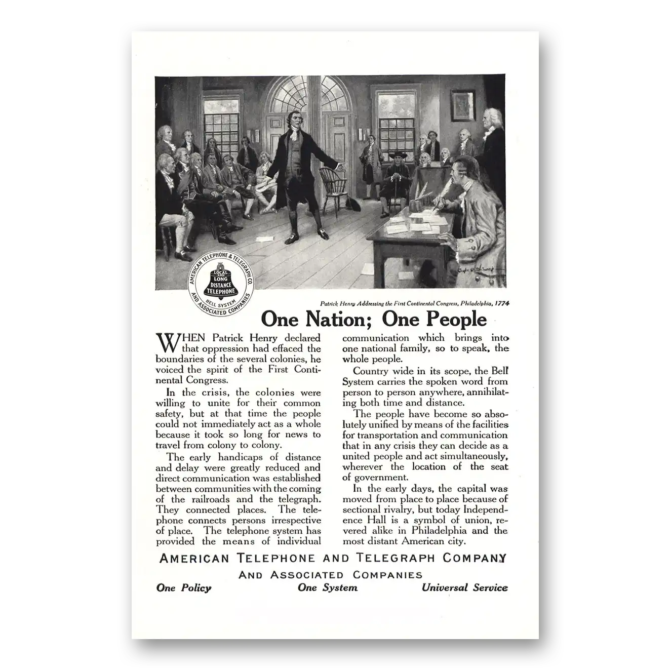 1916 American Telephone One Nation One People Vintage Magazine Print Ad