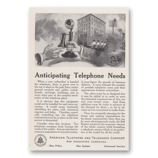 1916 American Telephone Anticipating Telephone Needs Vintage Magazine Print Ad