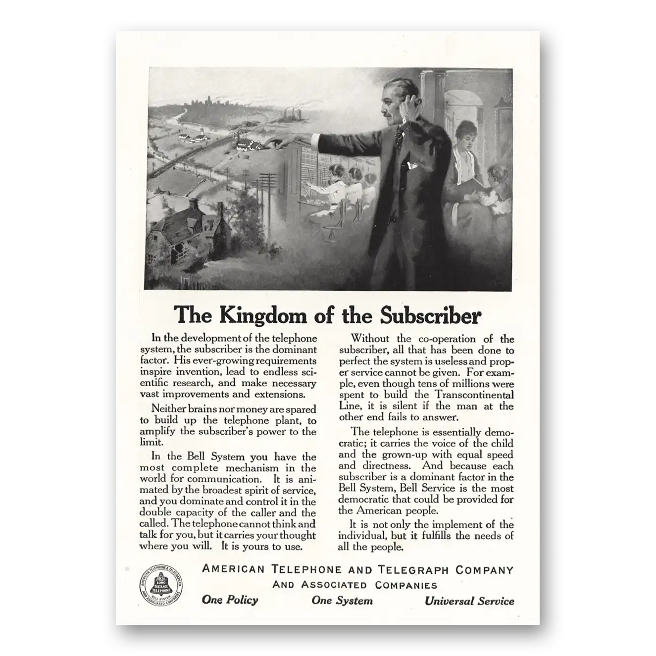 1916 American Telephone Kingdom of the Subscriber Vintage Magazine Print Ad