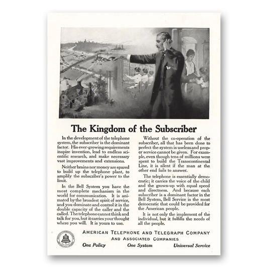 1916 American Telephone Kingdom of the Subscriber Vintage Magazine Print Ad