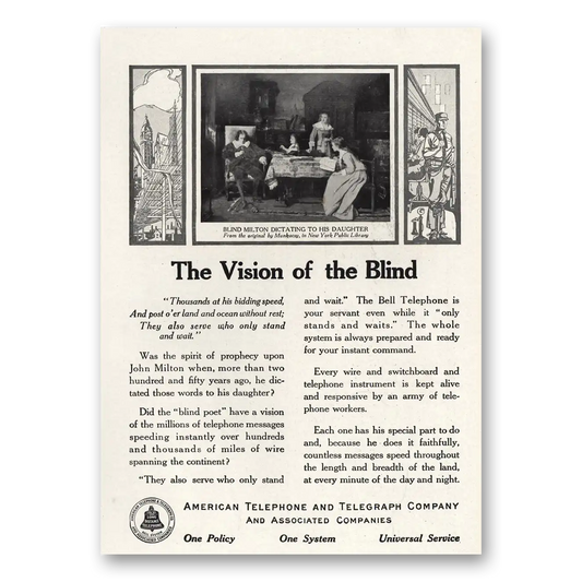 1916 American Telephone Vision of the Blind Vintage Magazine Print Ad