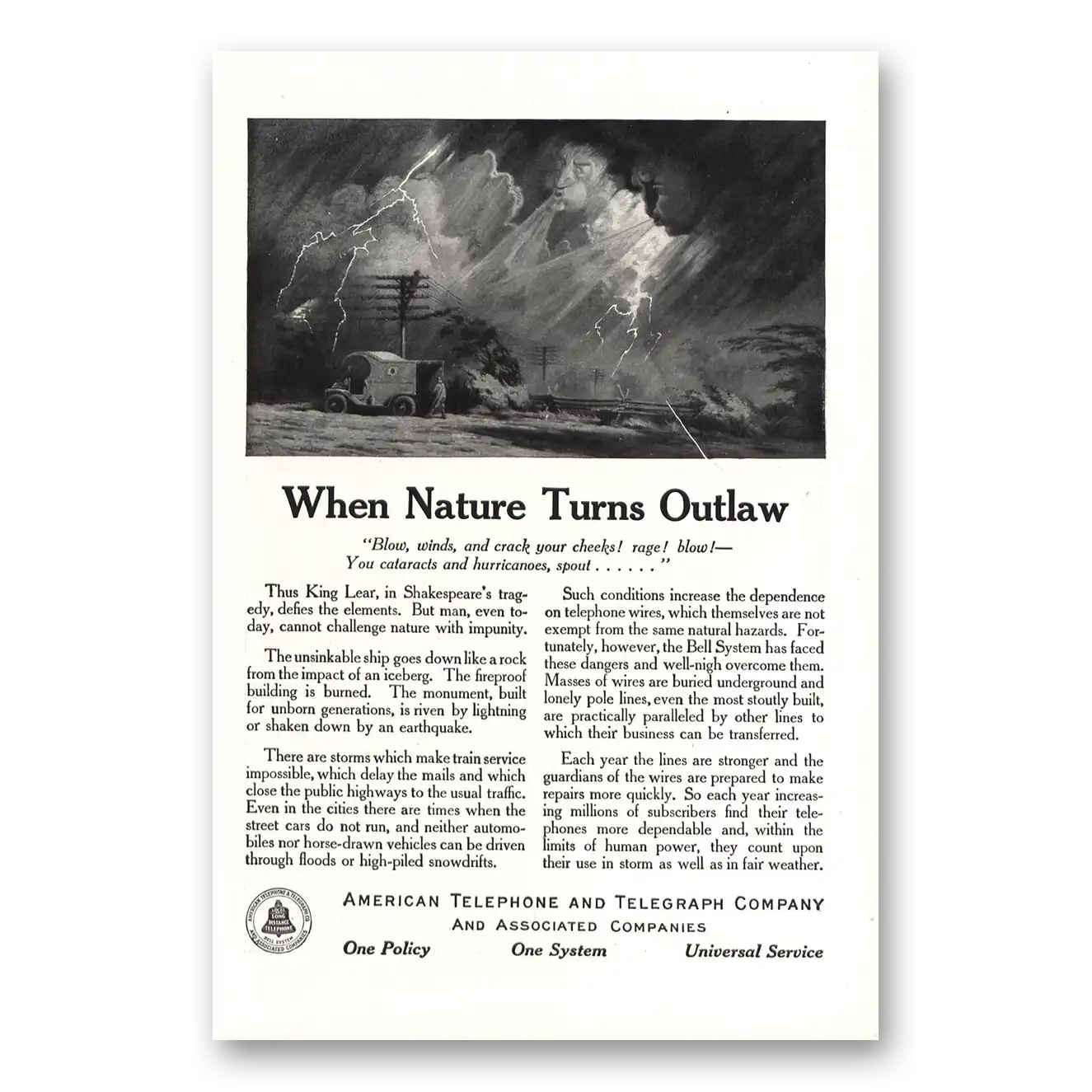 1916 American Telephone When Nature Turns Outlaw Vintage Magazine Print Ad