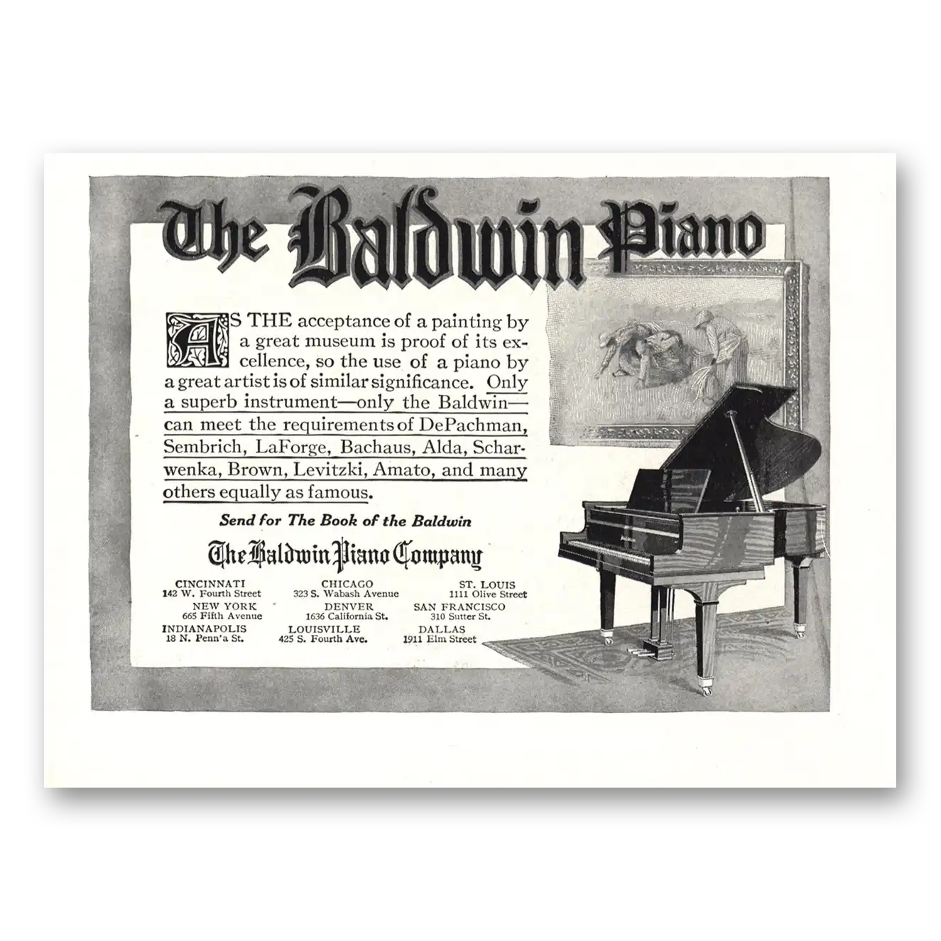 1916 Baldwin Piano Acceptance of Painting Vintage Magazine Print Ad