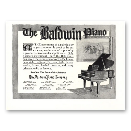 1916 Baldwin Piano Acceptance of Painting Vintage Magazine Print Ad