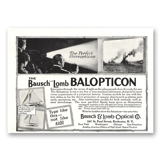 1916 Bausch & Lomb Balopticon Perfect Stereopticon Vintage Magazine Print Ad