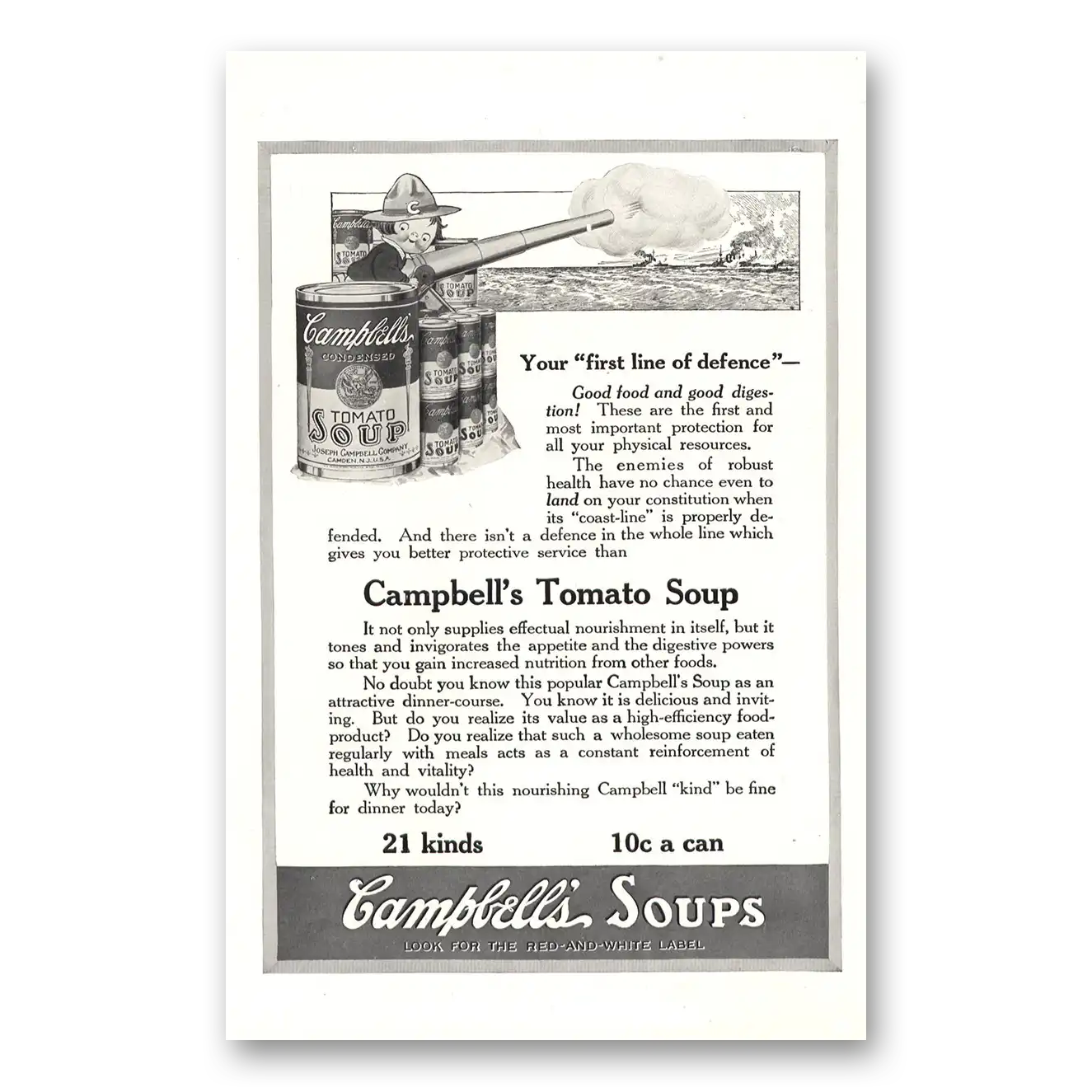 1916 Campbells Tomato Soup Your First Line of Defense Vintage Magazine Print Ad