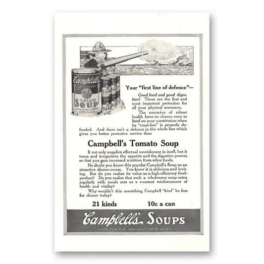 1916 Campbells Tomato Soup Your First Line of Defense Vintage Magazine Print Ad