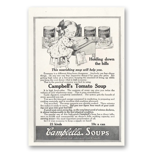 1916 Campbells Tomato Soup Holding Down the Bills Vintage Magazine Print Ad