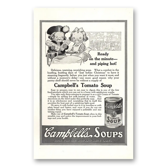 1916 Campbells Tomato Soup Ready On the Minute Piping Hot Vintage Magazine Print Ad