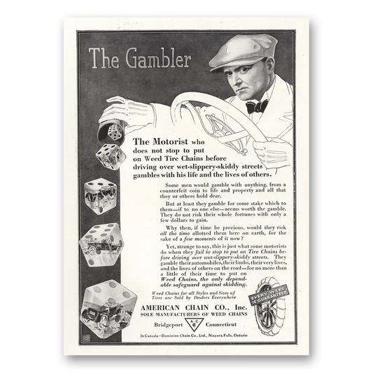 1916 American Chain Company Gambler Vintage Magazine Print Ad