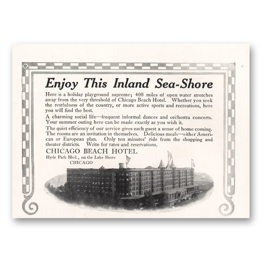 1916 Chicago Beach Hotel Inland Sea Shore Vintage Magazine Print Ad