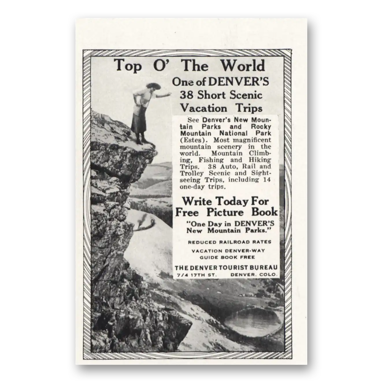 1916 Denver Colorado Top O the World Vintage Magazine Print Ad