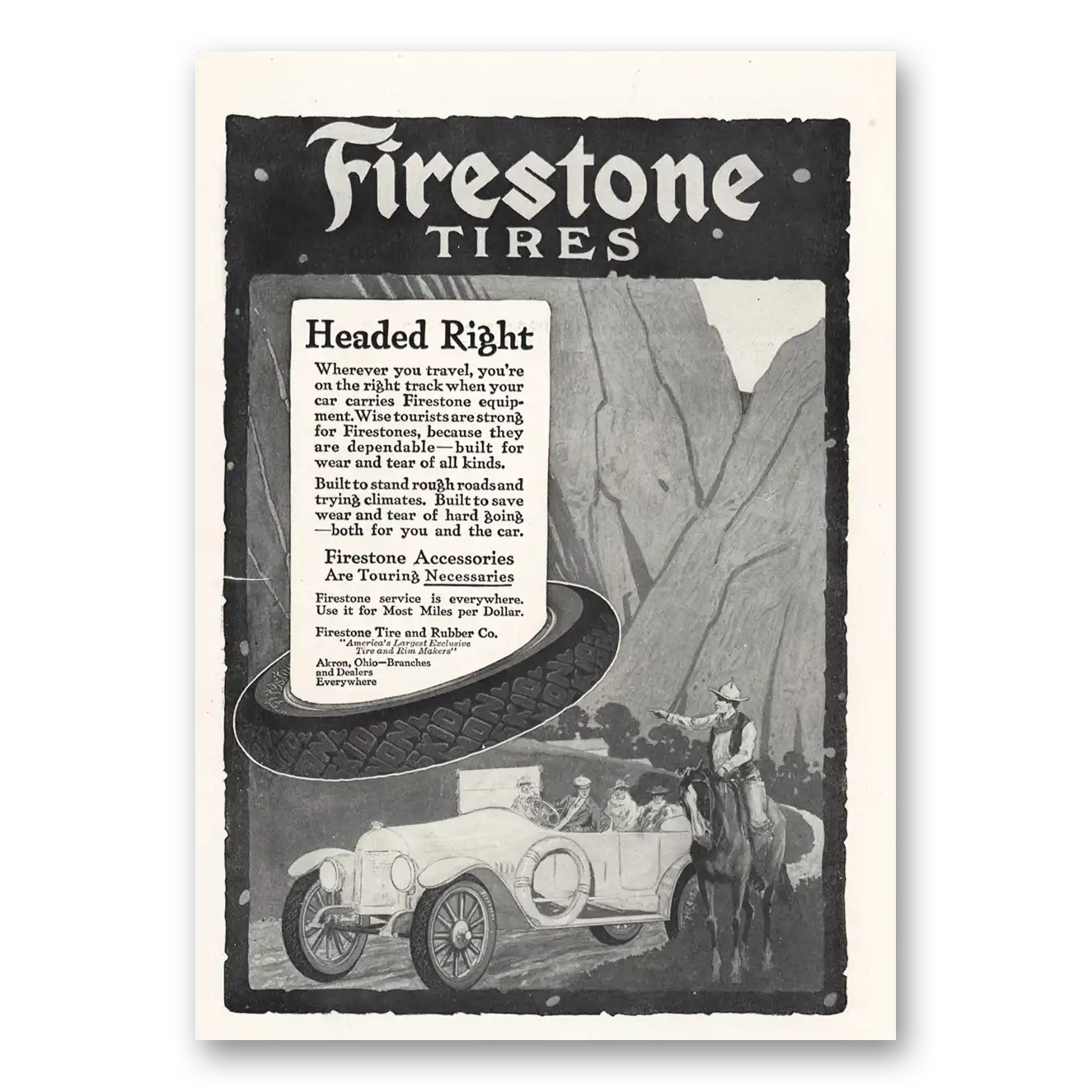 1916 Firestone Tires Headed Right Vintage Magazine Print Ad