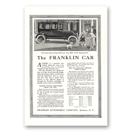 1916 Franklin Automobile As Soon As a Motorist Gets Critical Vintage Magazine Print Ad