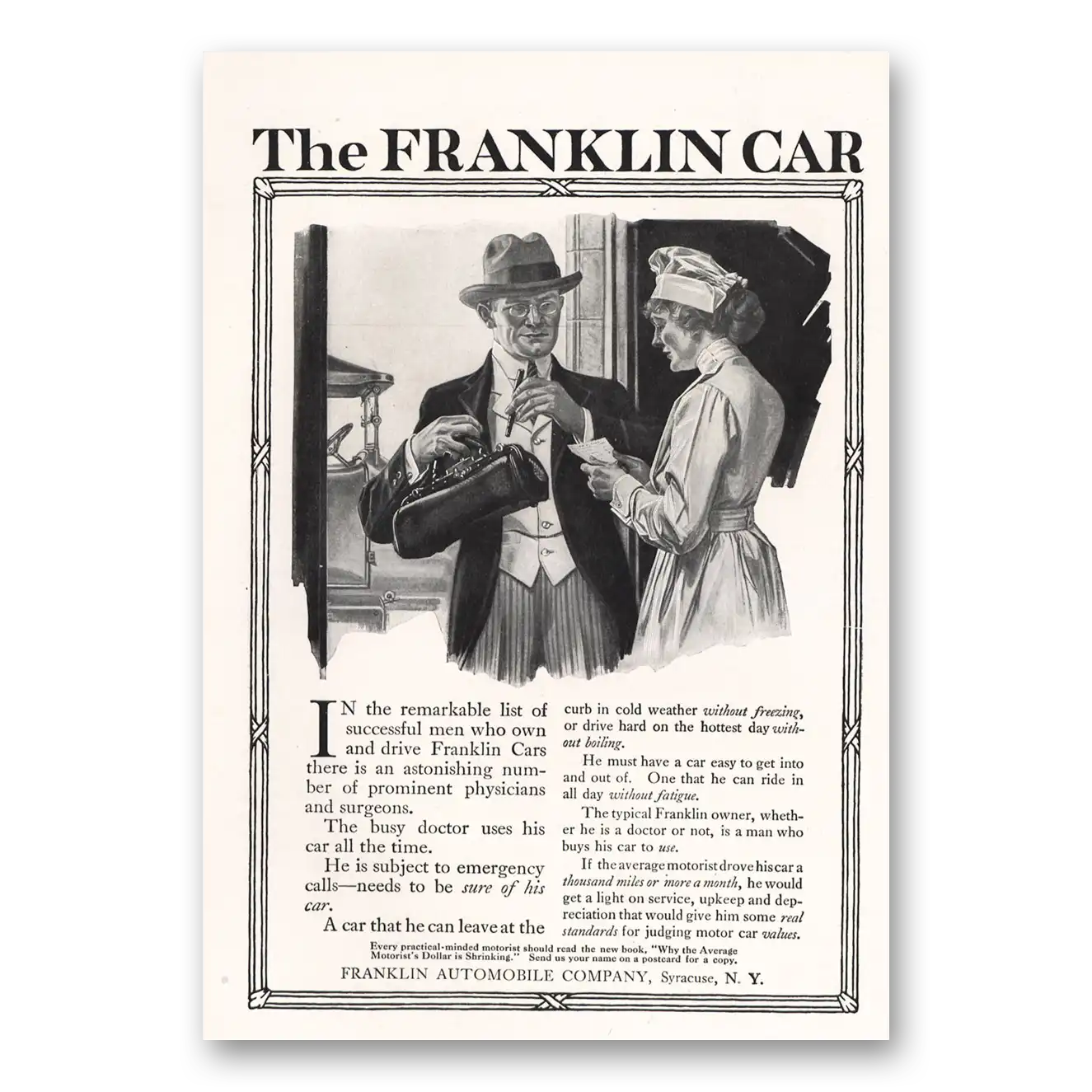 1916 Franklin Automobile Remarkable List of Successful Men Vintage Magazine Print Ad