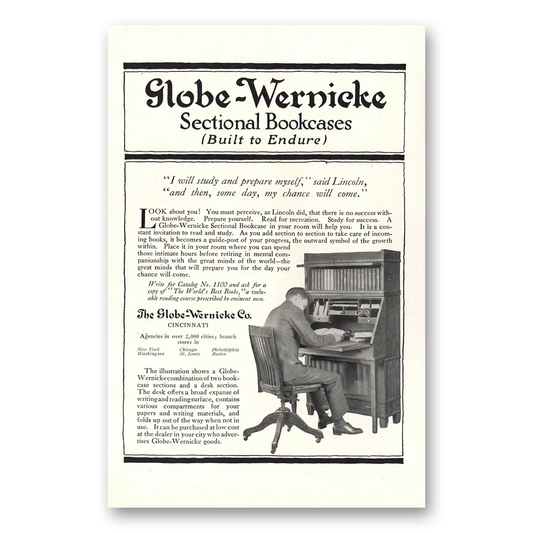 1916 Globe Wernicke Sectional Bookcases Built to Endure Vintage Magazine Print Ad