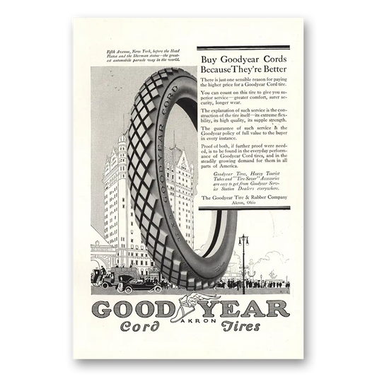 1916 Goodyear Tires Cord Tires Fifth Avenue New York Vintage Magazine Print Ad