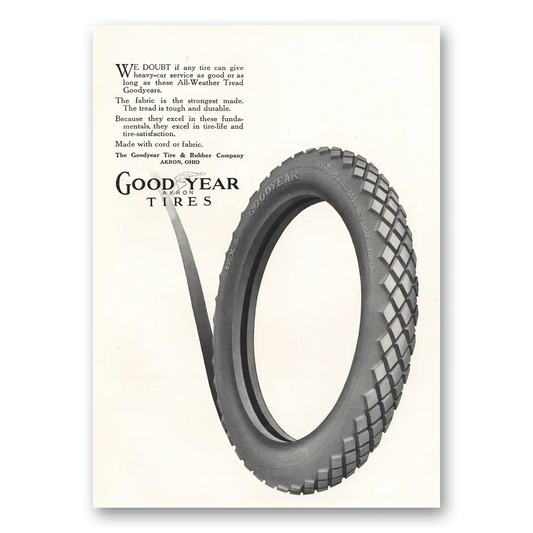 1916 Goodyear Tires All Weather Tread Vintage Magazine Print Ad