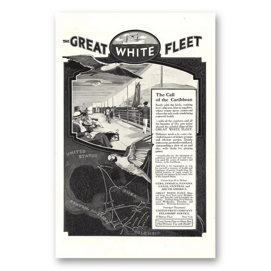 1916 Great White Fleet Caribbean South With the Birds Vintage Magazine Print Ad