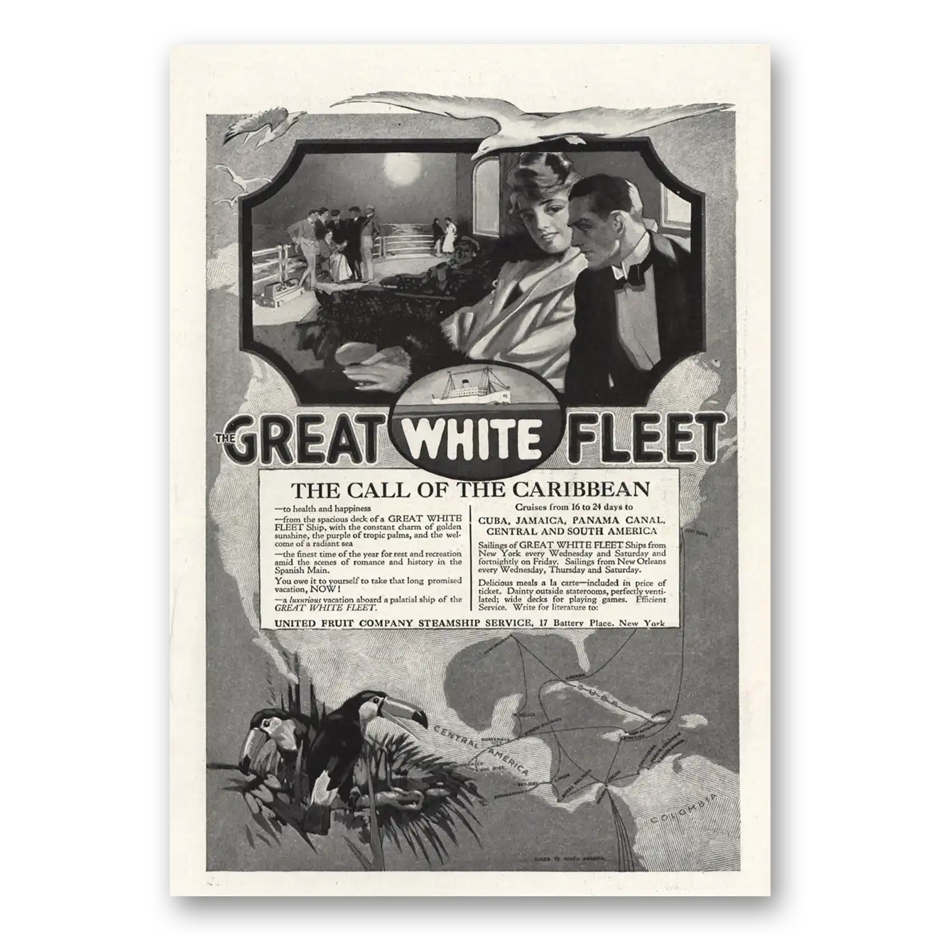 1916 Great White Fleet Call of the Caribbean Vintage Magazine Print Ad