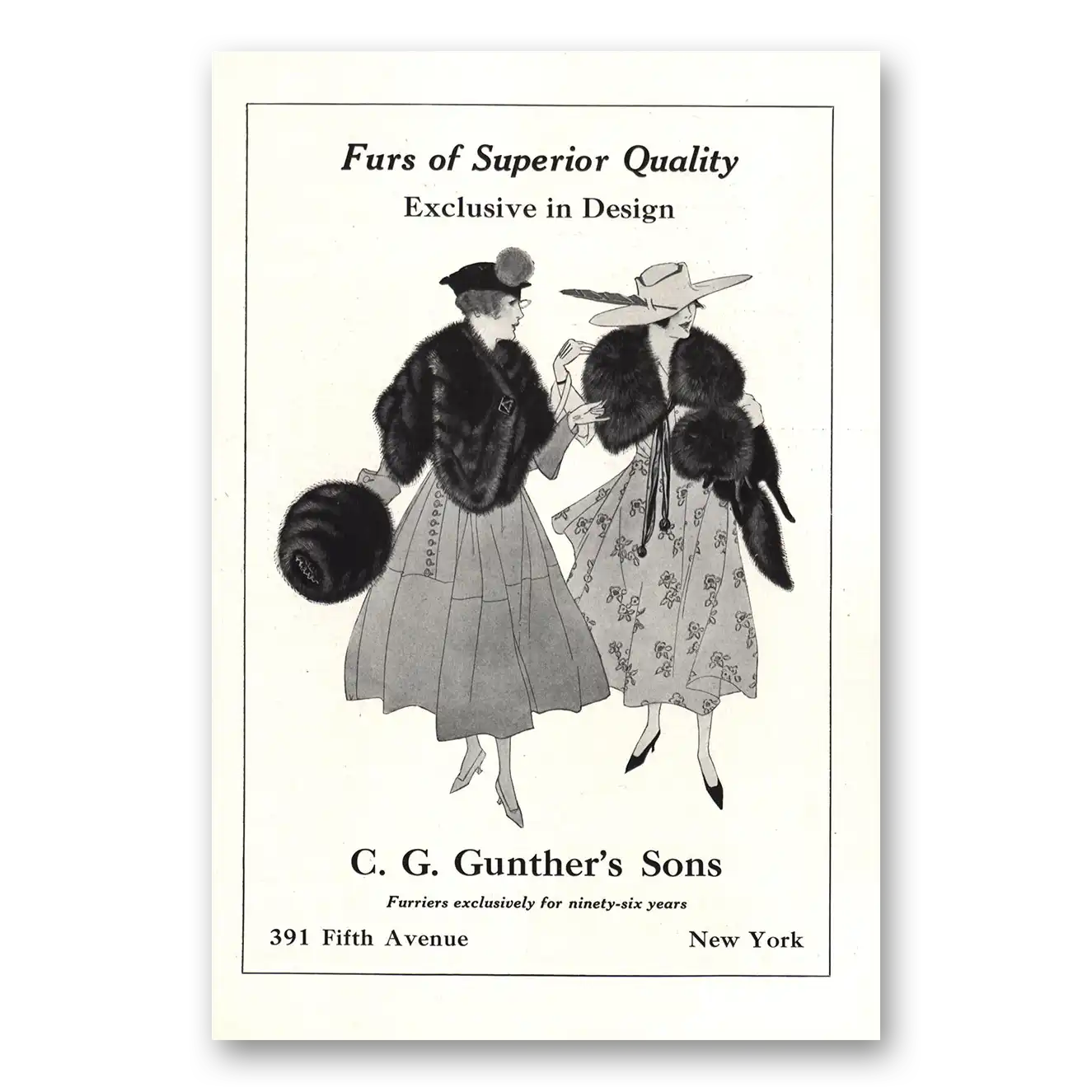 1916 C G Gunther's Sons Furs of Superior Quality Vintage Magazine Print Ad