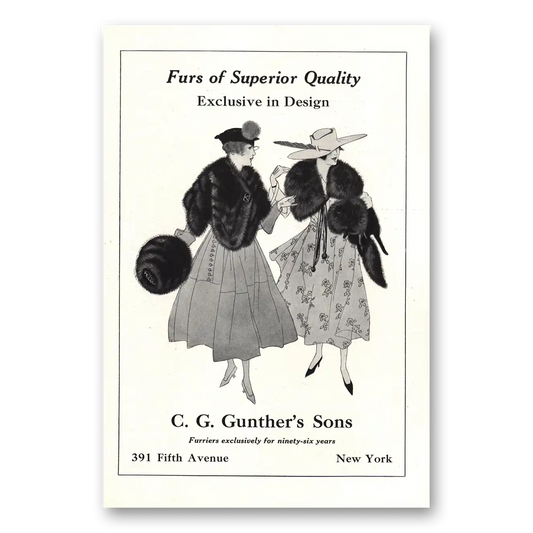 1916 C G Gunther's Sons Furs of Superior Quality Vintage Magazine Print Ad