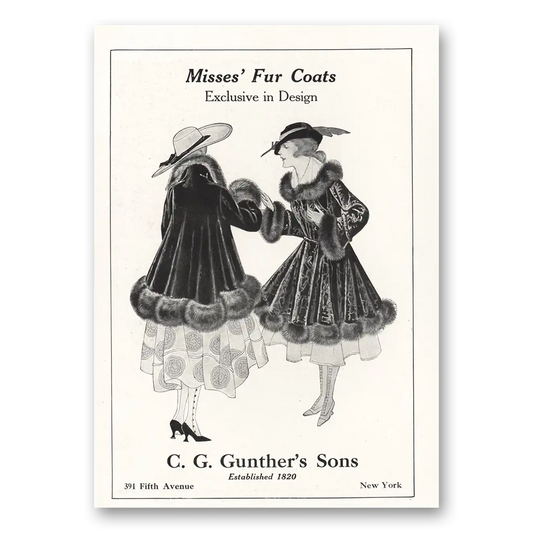 1916 C G Gunther's Sons Misses Fur Coats Vintage Magazine Print Ad