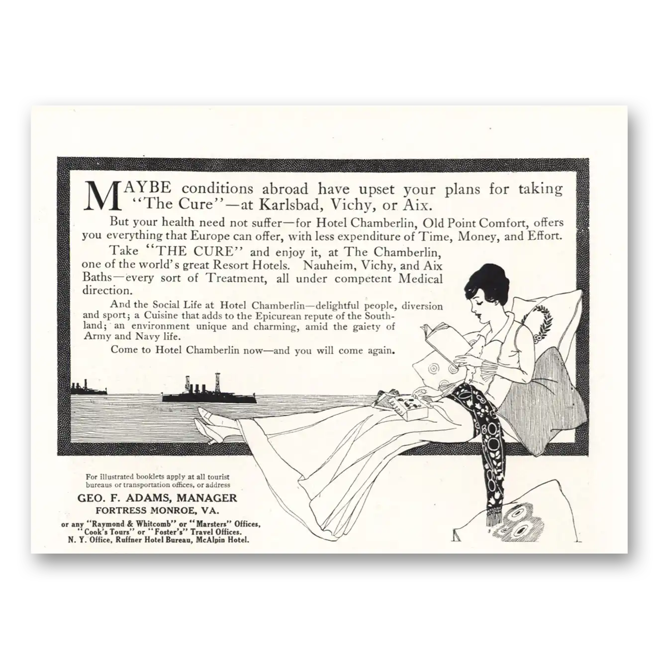 1916 Hotel Chamberlin Maybe Conditions Abroad Have Upset Your Plans Vintage Magazine Print Ad