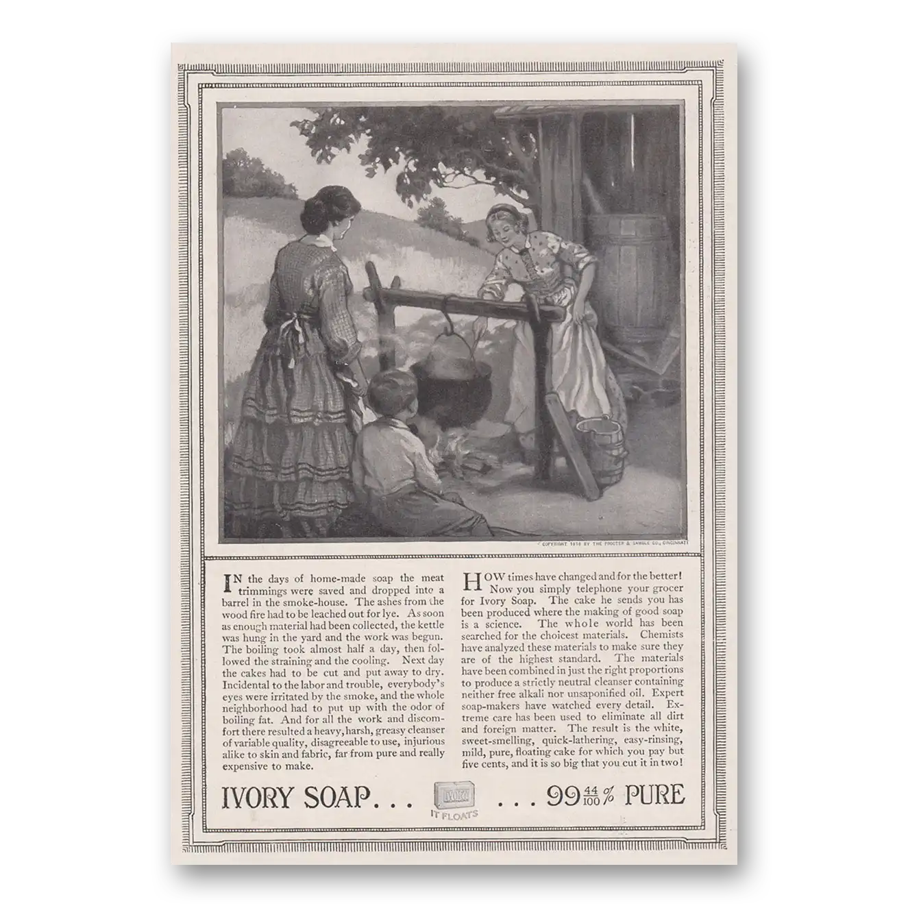 1916 Ivory Soap Days of Homemade Soap Vintage Magazine Print Ad