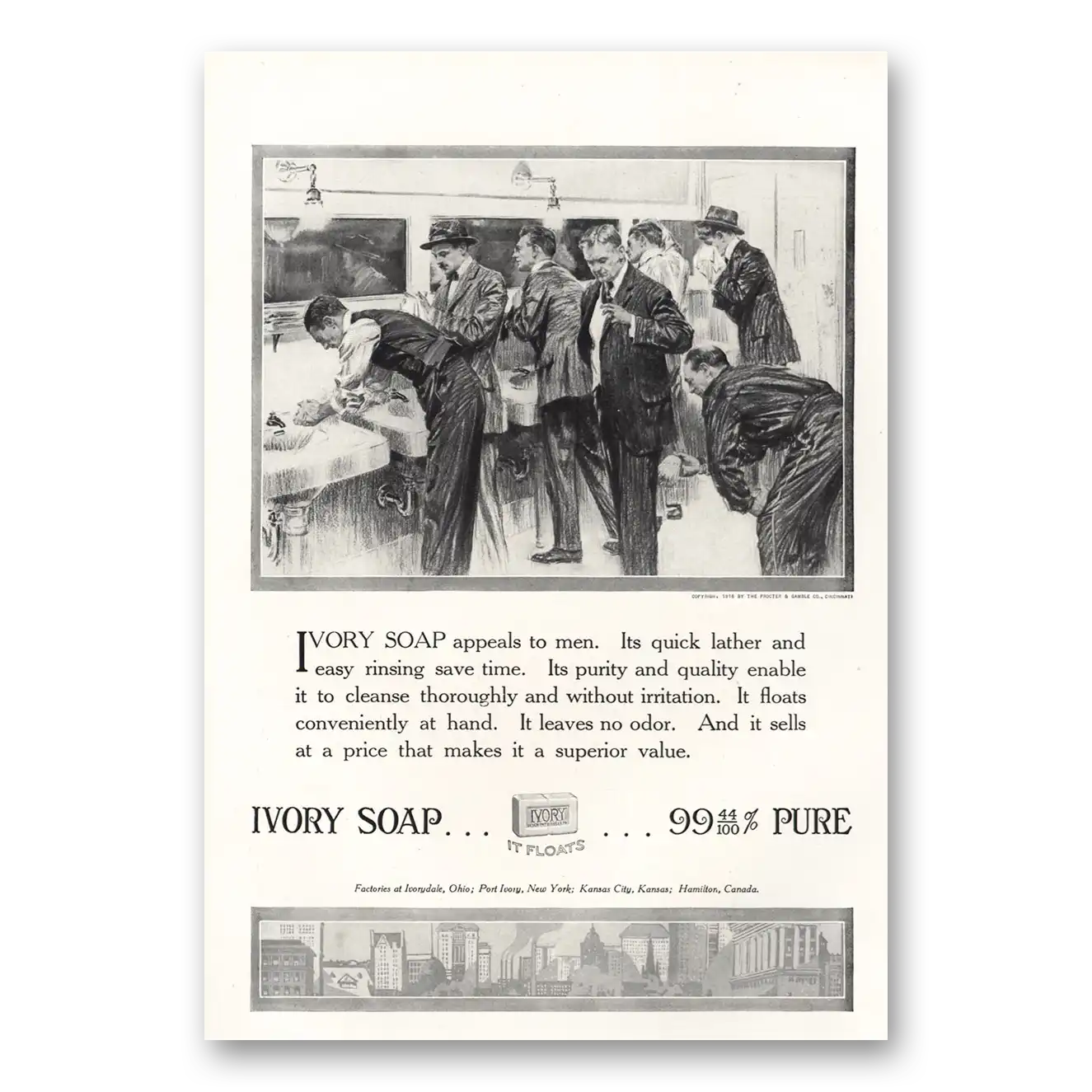 1916 Ivory Soap Appeals to Men Vintage Magazine Print Ad