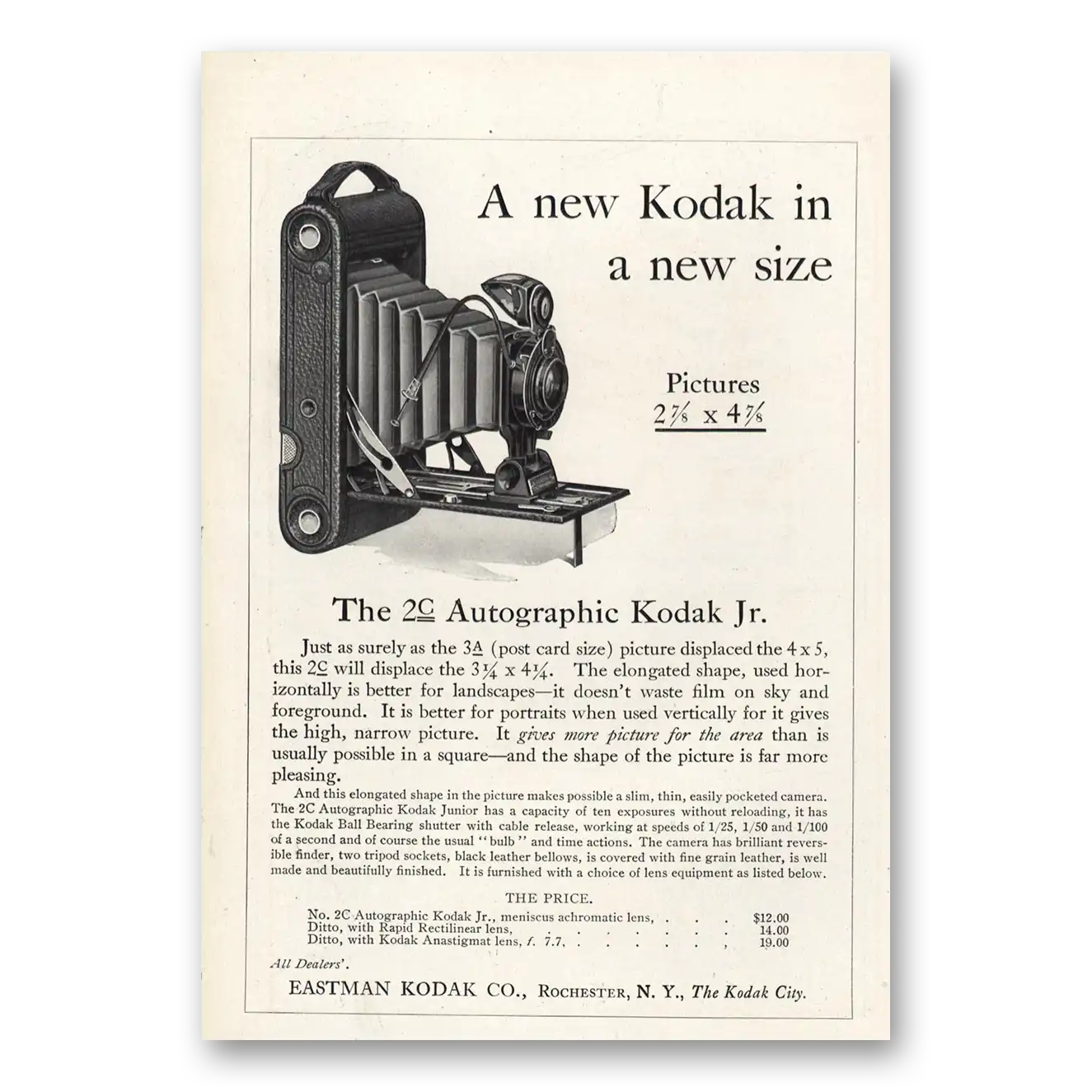 1916 Kodak Autographic Camera New Kodak In New Size Vintage Magazine Print Ad