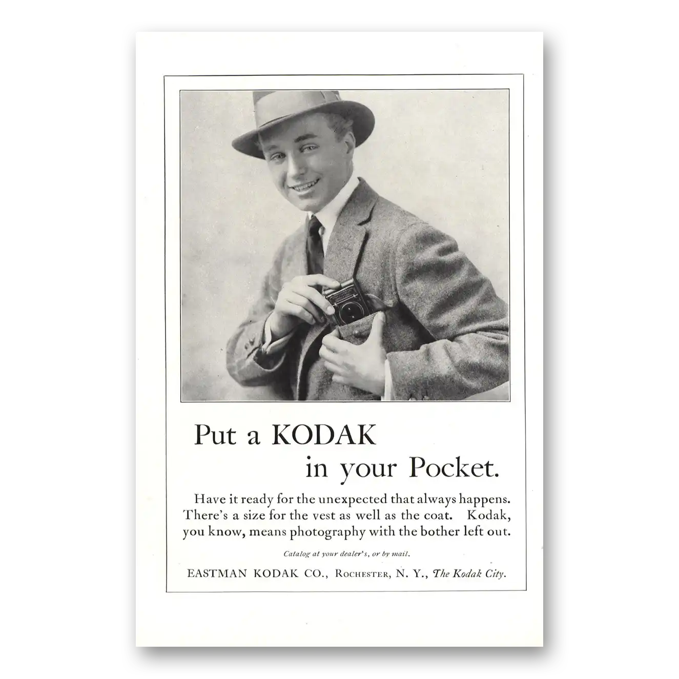 1916 Kodak Pocket Camera Put Kodak In Your Pocket Vintage Magazine Print Ad